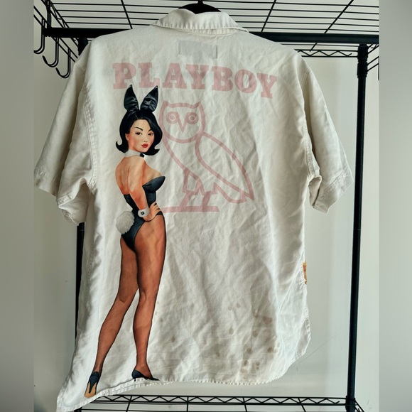 OVO X Playboy Bunny Silk Shirt White Pink Owl - Picture 3 of 10